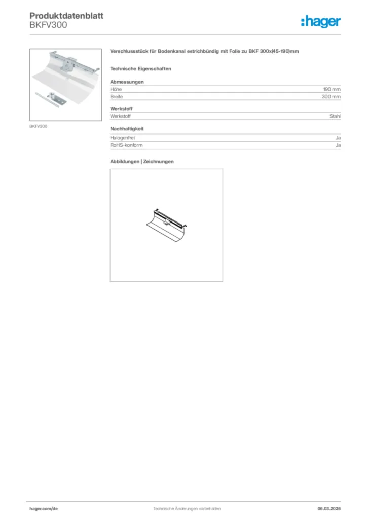 Bild Hager Produktdatenblatt BKFV300 | Hager Deutschland