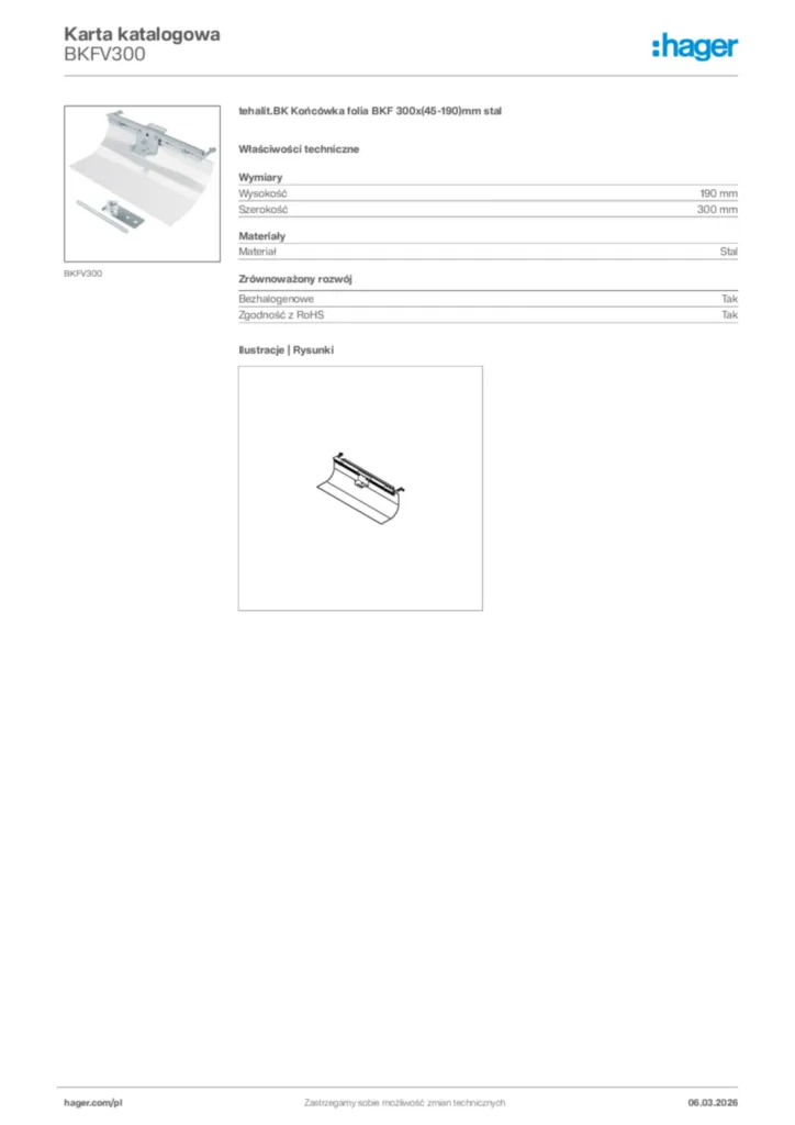 Zdjęcie Hager Karta katalogowa BKFV300 | Hager Polska