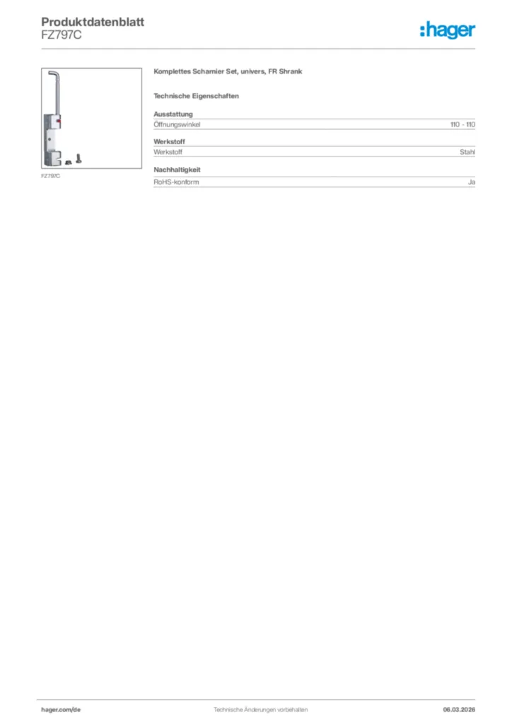 Bild Hager Produktdatenblatt FZ797C | Hager Deutschland