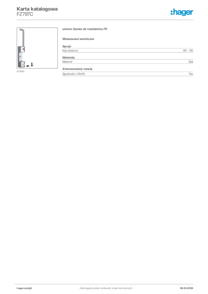 Zdjęcie Hager Karta katalogowa FZ797C | Hager Polska