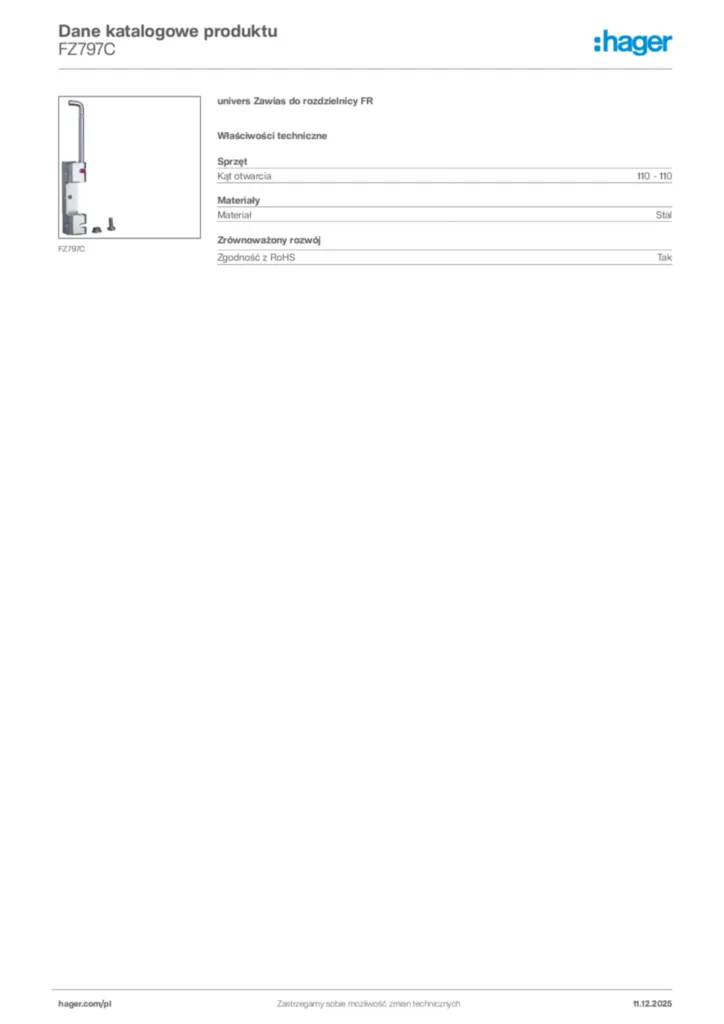 Zdjęcie Hager Dane katalogowe produktu FZ797C | Hager Polska