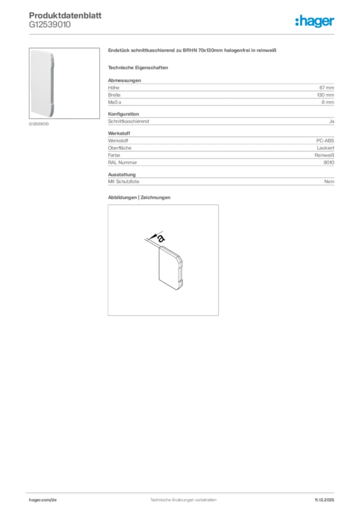 Bild Hager Produktdatenblatt G12539010 | Hager Deutschland