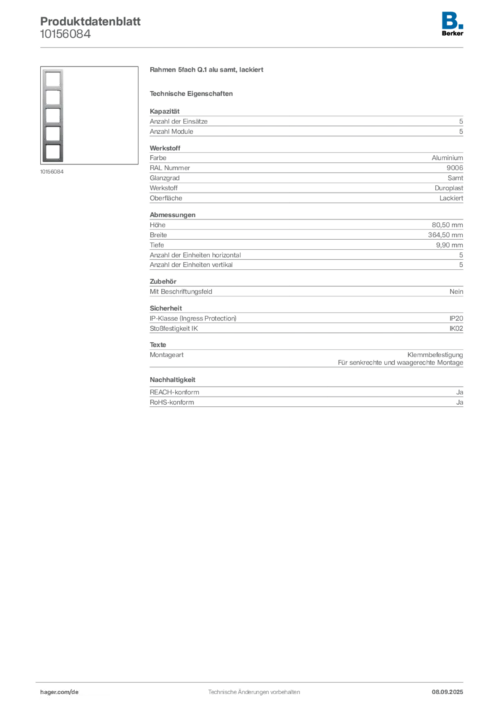 Bild Berker Produktdatenblatt 10156084 | Hager Deutschland