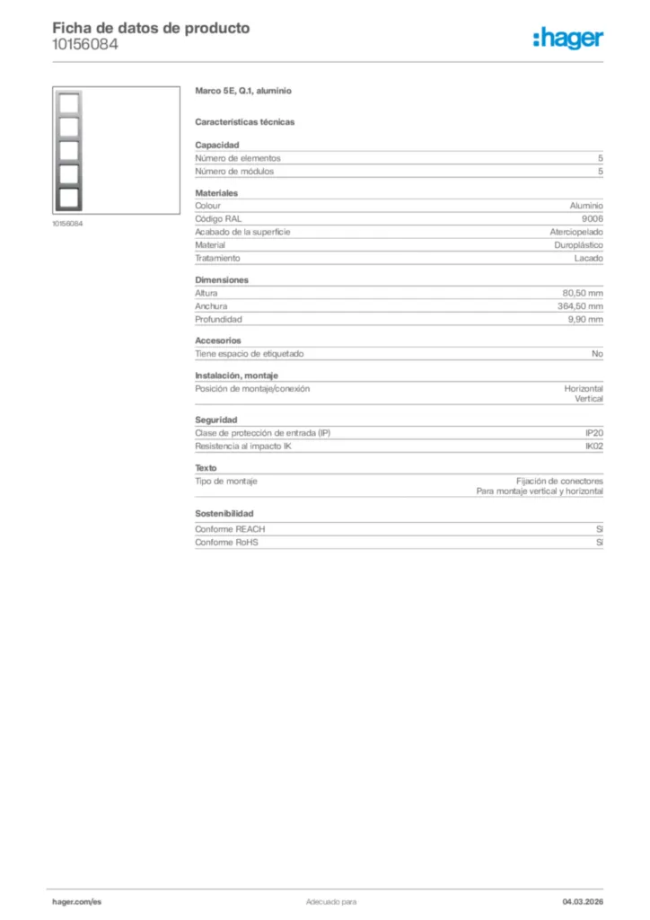 Imagen Hager Ficha de datos de producto 10156084 | Hager España