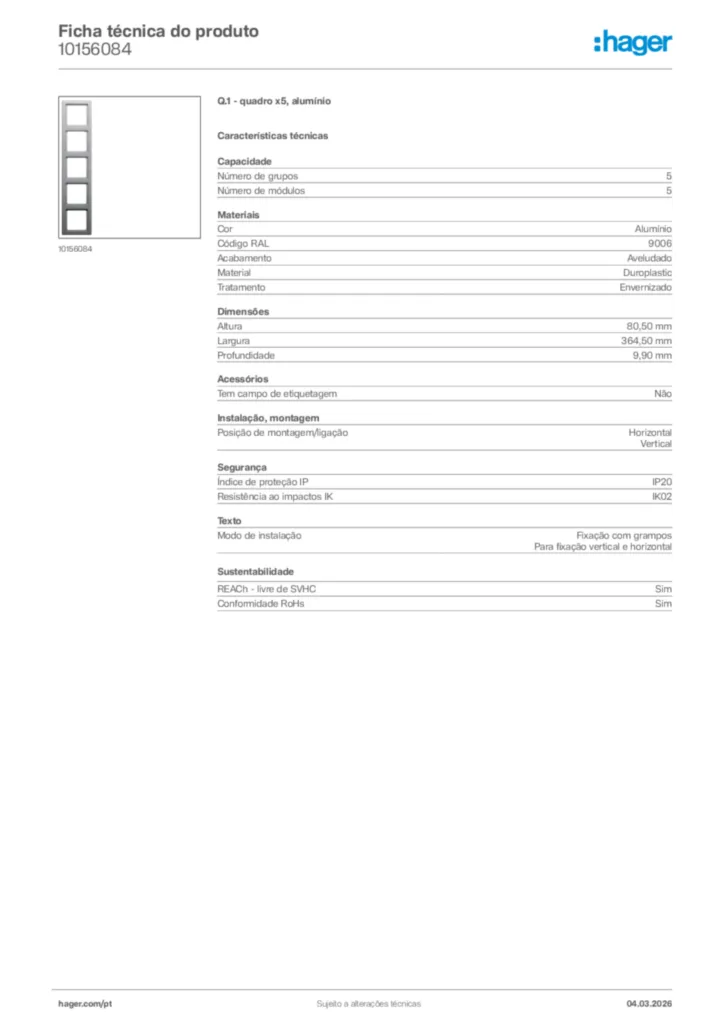 Imagem Hager Ficha técnica do produto 10156084 | Hager Portugal