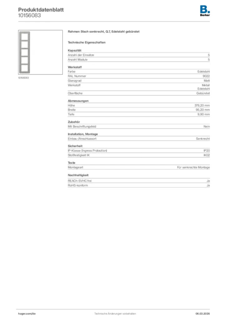 Bild Berker Produktdatenblatt 10156083 | Hager Deutschland