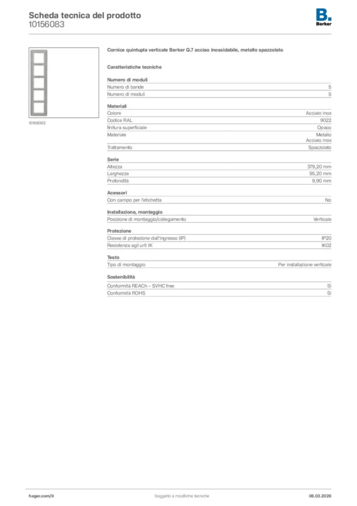 Immagine Berker Scheda tecnica del prodotto 10156083 | Hager Italia