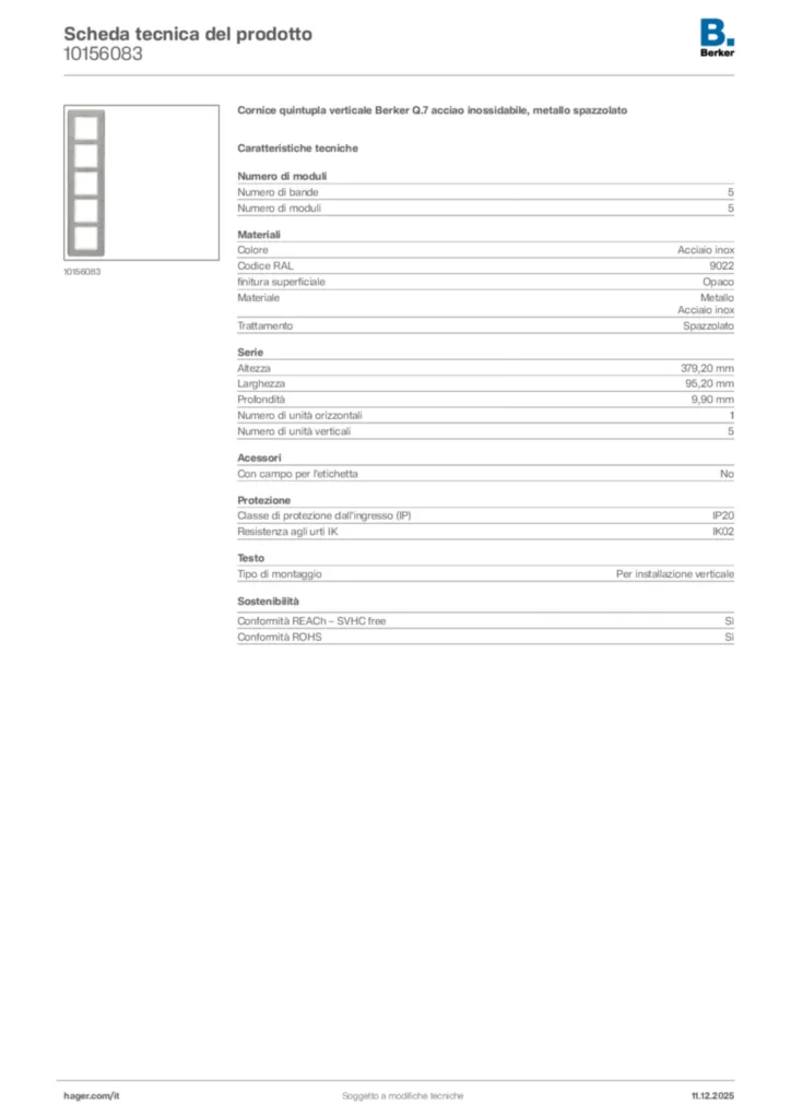 Immagine Berker Scheda tecnica del prodotto 10156083 | Hager Italia