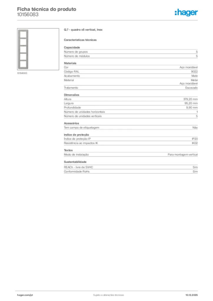 Imagem Hager Ficha técnica do produto 10156083 | Hager Portugal