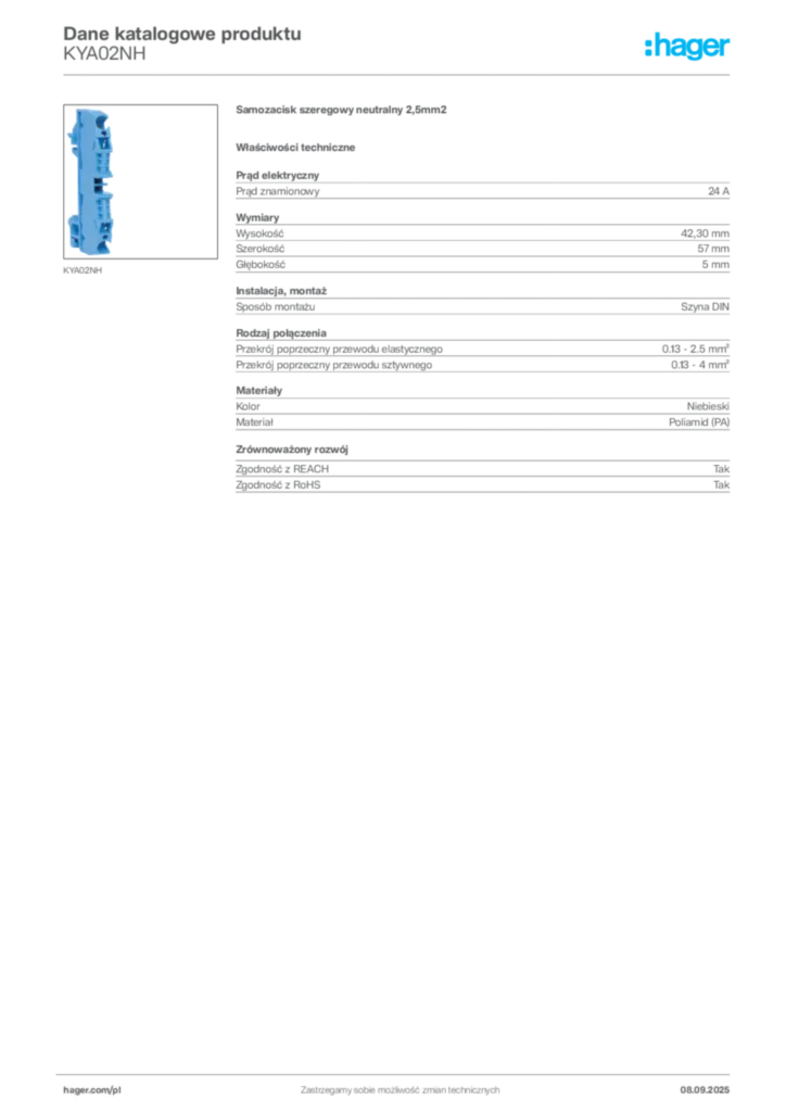 Zdjęcie Hager Dane katalogowe produktu KYA02NH | Hager Polska