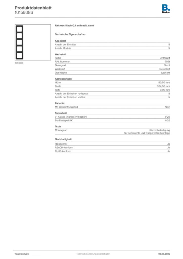 Bild Berker Produktdatenblatt 10156086 | Hager Deutschland