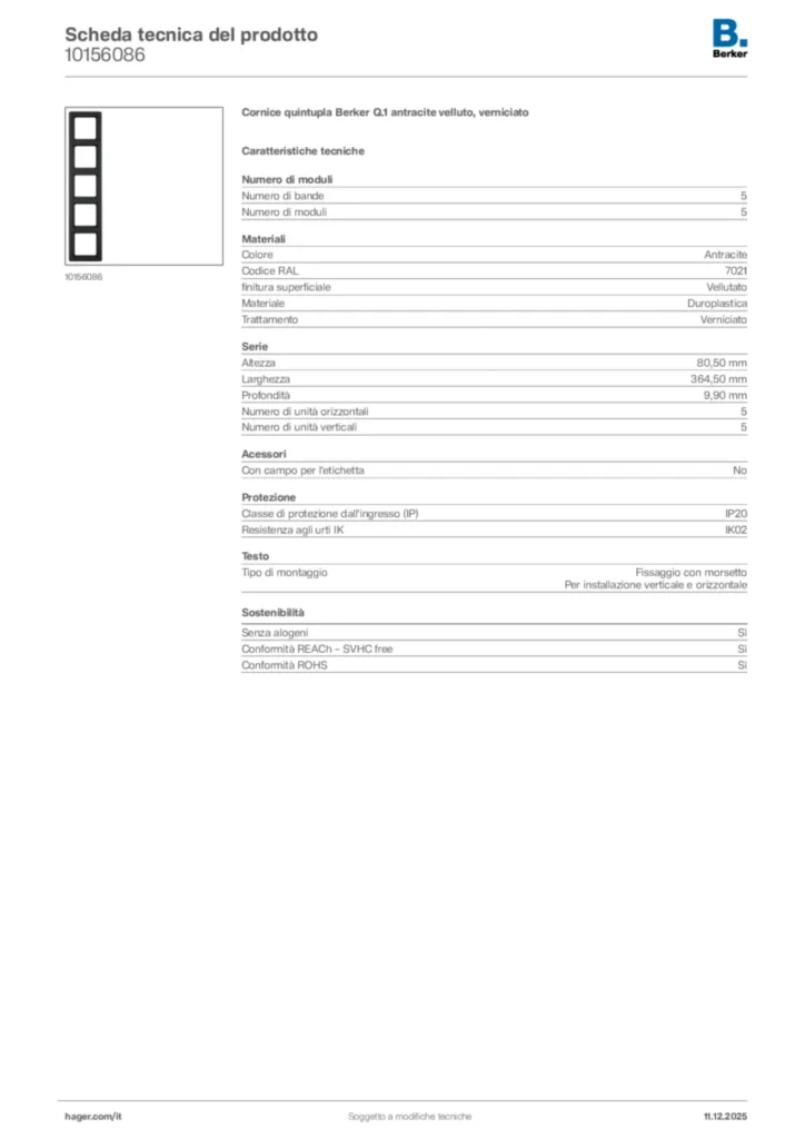 Immagine Berker Scheda tecnica del prodotto 10156086 | Hager Italia