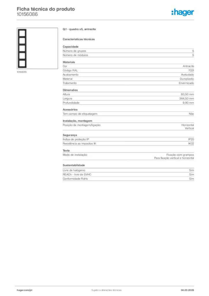 Imagem Hager Ficha técnica do produto 10156086 | Hager Portugal