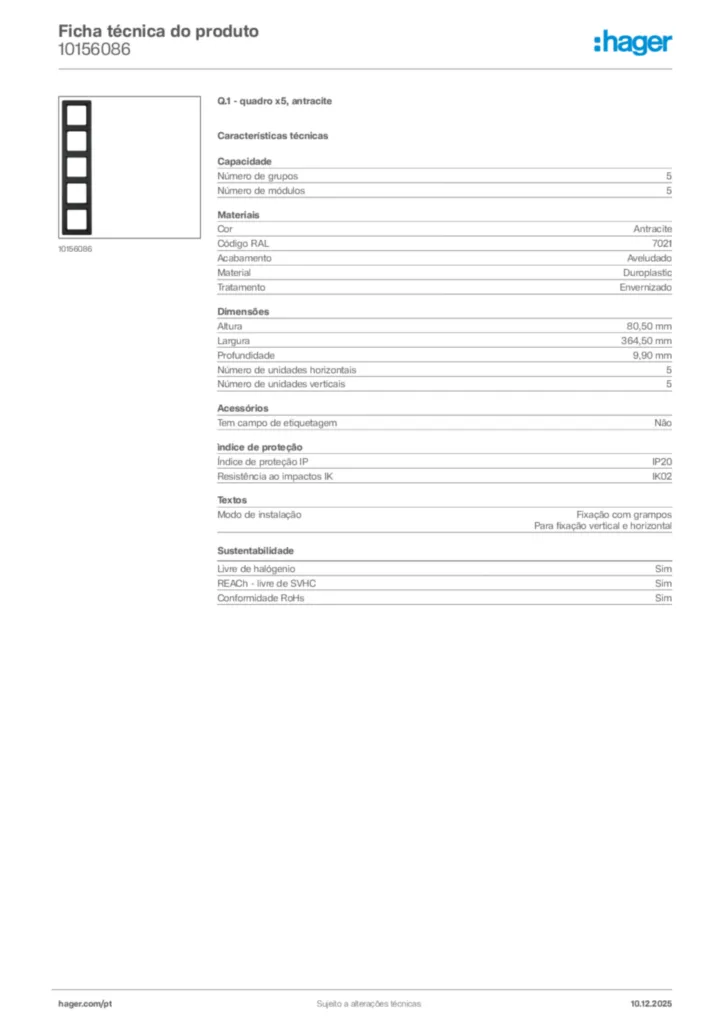 Imagem Hager Ficha técnica do produto 10156086 | Hager Portugal