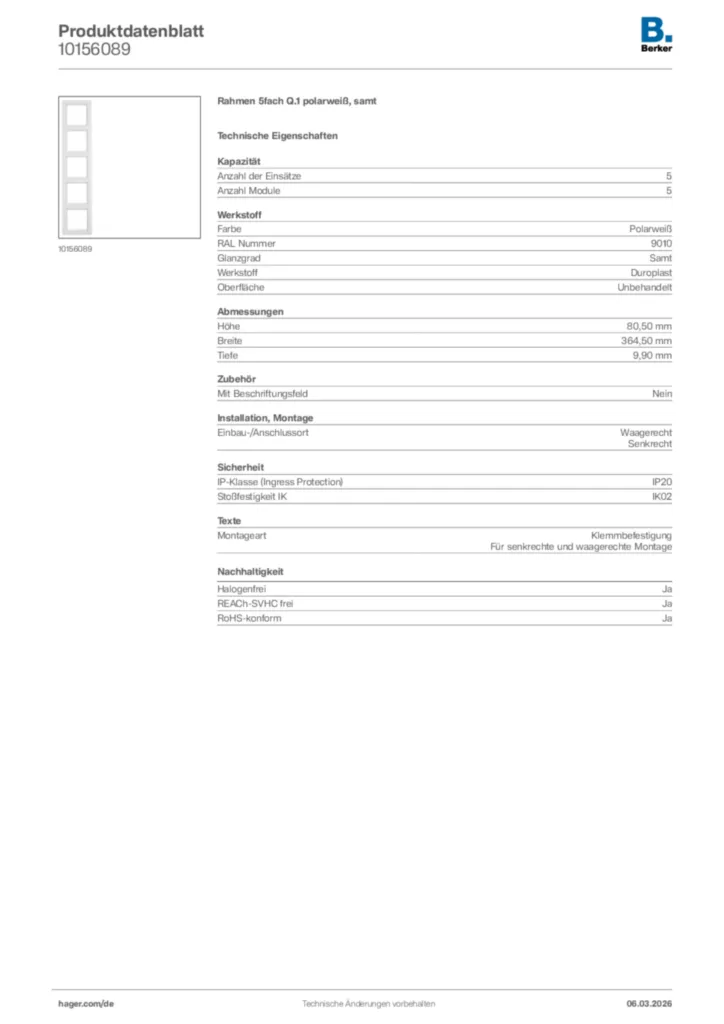 Bild Berker Produktdatenblatt 10156089 | Hager Deutschland