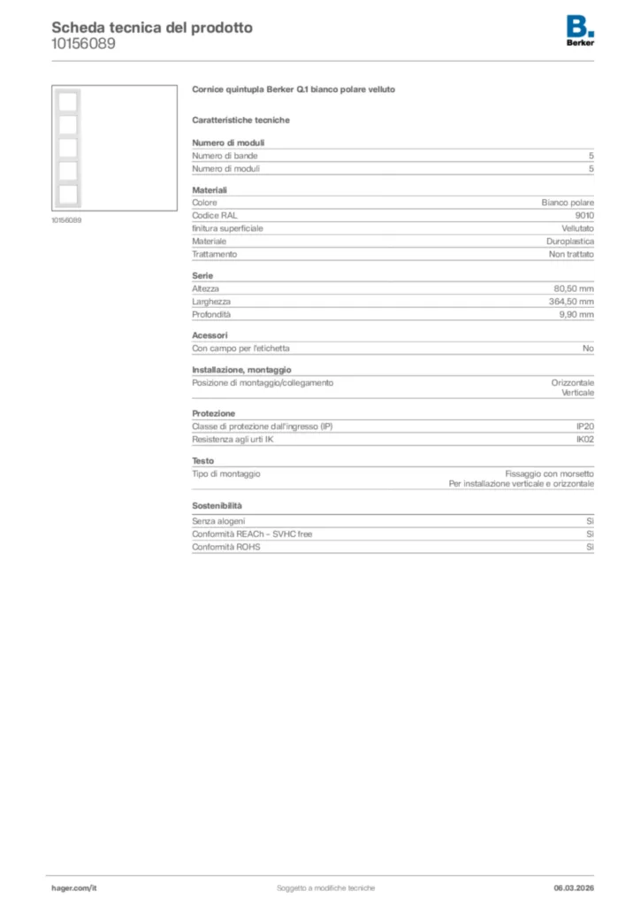 Immagine Berker Scheda tecnica del prodotto 10156089 | Hager Italia