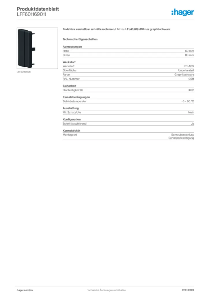 Bild Hager Produktdatenblatt LFF601169011 | Hager Deutschland