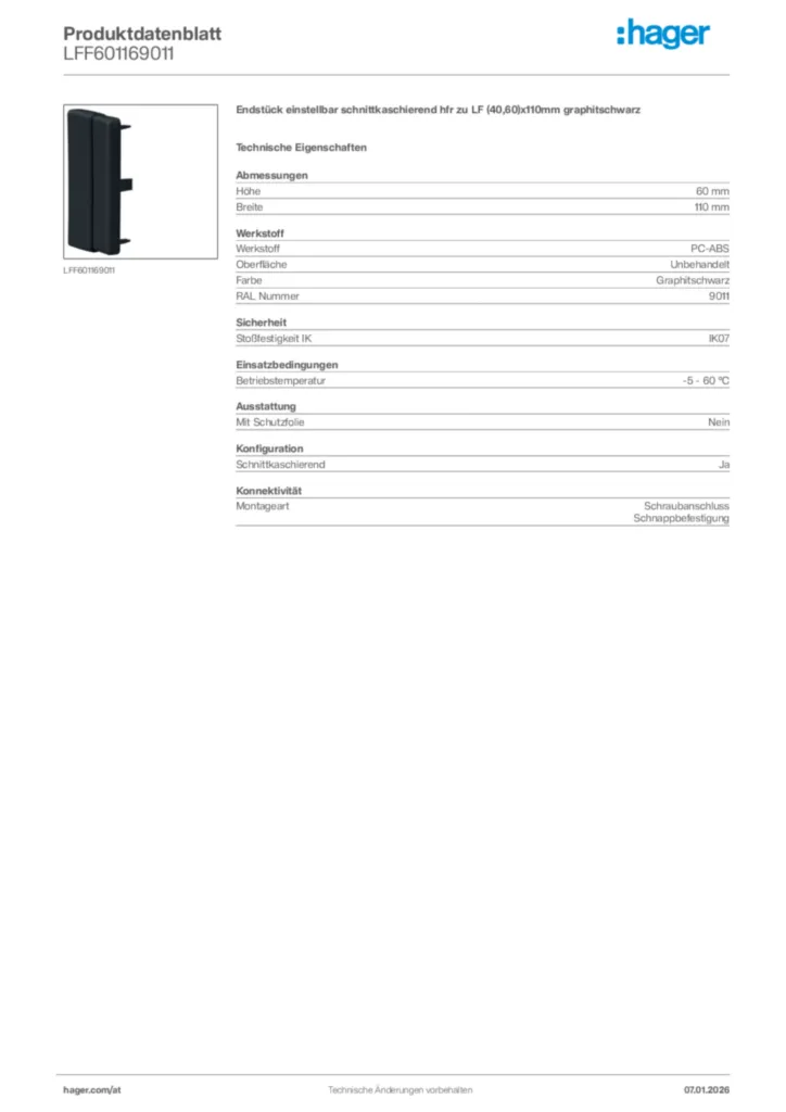 Bild Hager Produktdatenblatt LFF601169011 | Hager Deutschland