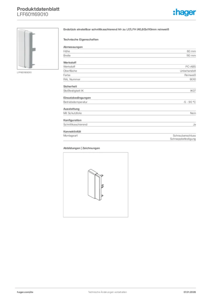 Bild Hager Produktdatenblatt LFF601169010 | Hager Deutschland