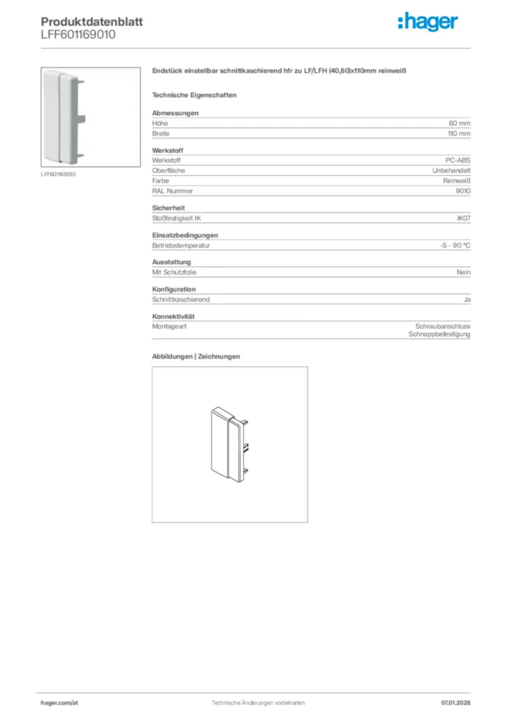 Bild Hager Produktdatenblatt LFF601169010 | Hager Deutschland