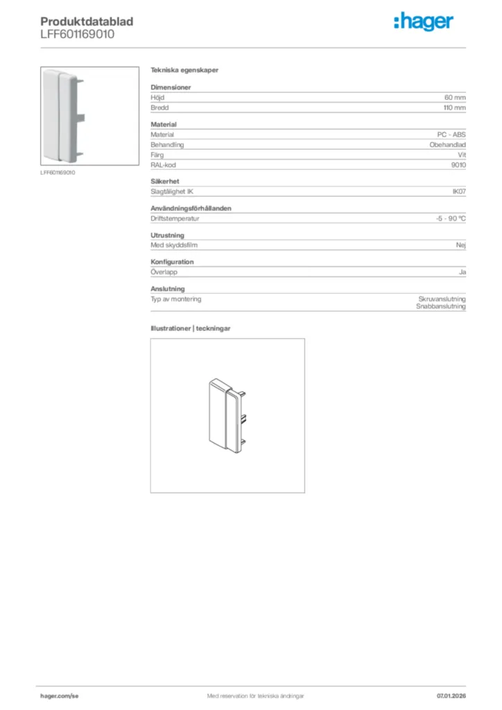 Bild Hager Produktdatablad LFF601169010 | Hager Sverige