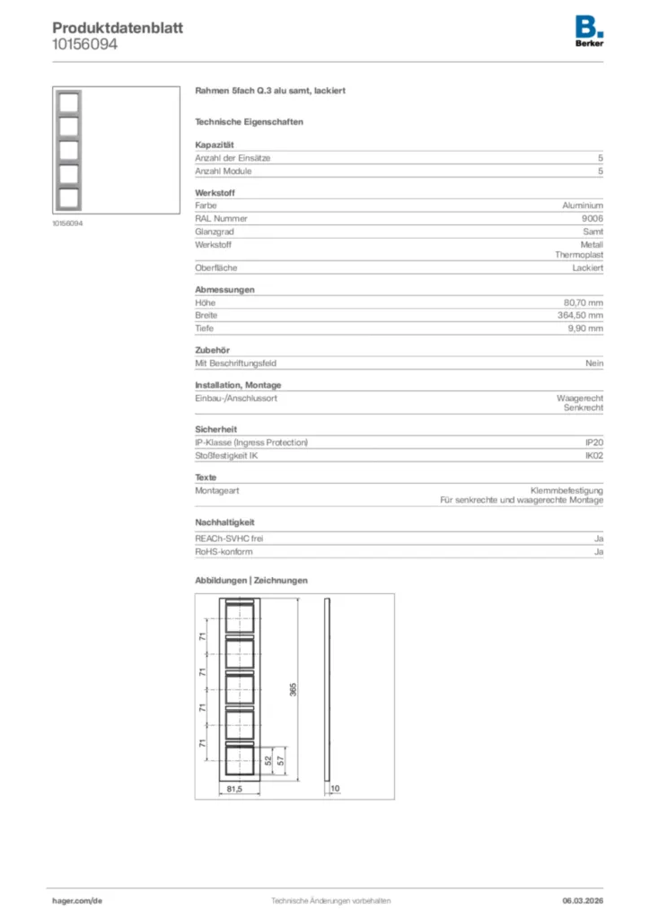 Bild Berker Produktdatenblatt 10156094 | Hager Deutschland