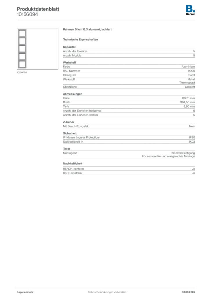 Bild Berker Produktdatenblatt 10156094 | Hager Deutschland