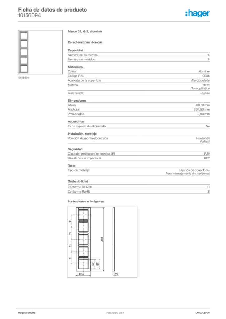 Imagen Hager Ficha de datos de producto 10156094 | Hager España