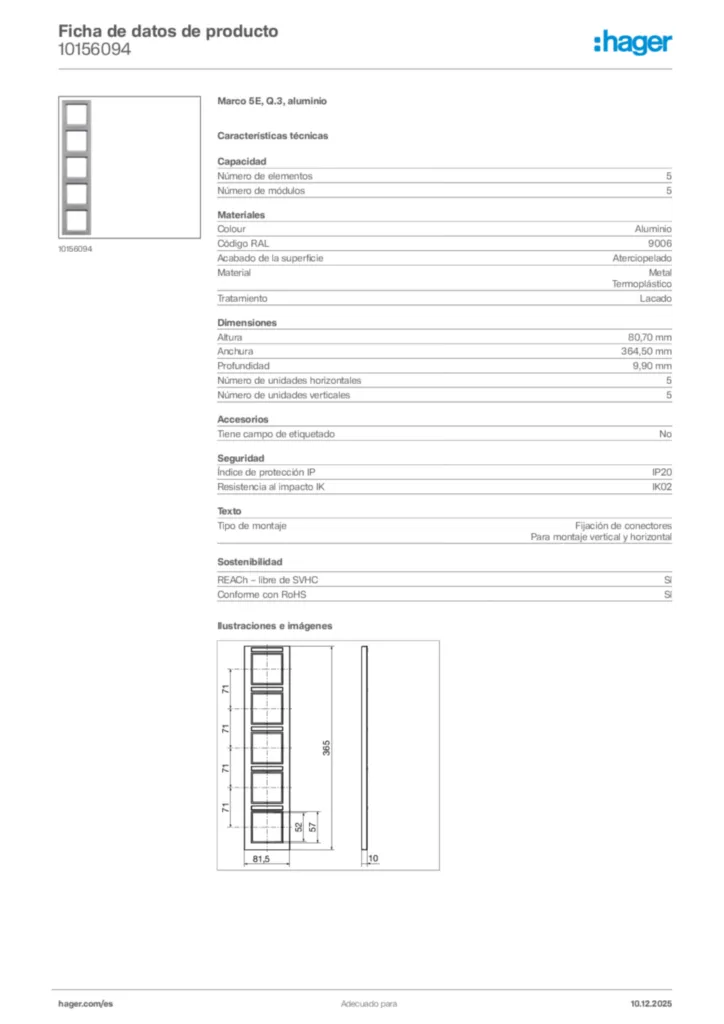 Imagen Hager Ficha de datos de producto 10156094 | Hager España