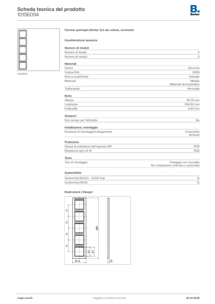 Immagine Berker Scheda tecnica del prodotto 10156094 | Hager Italia