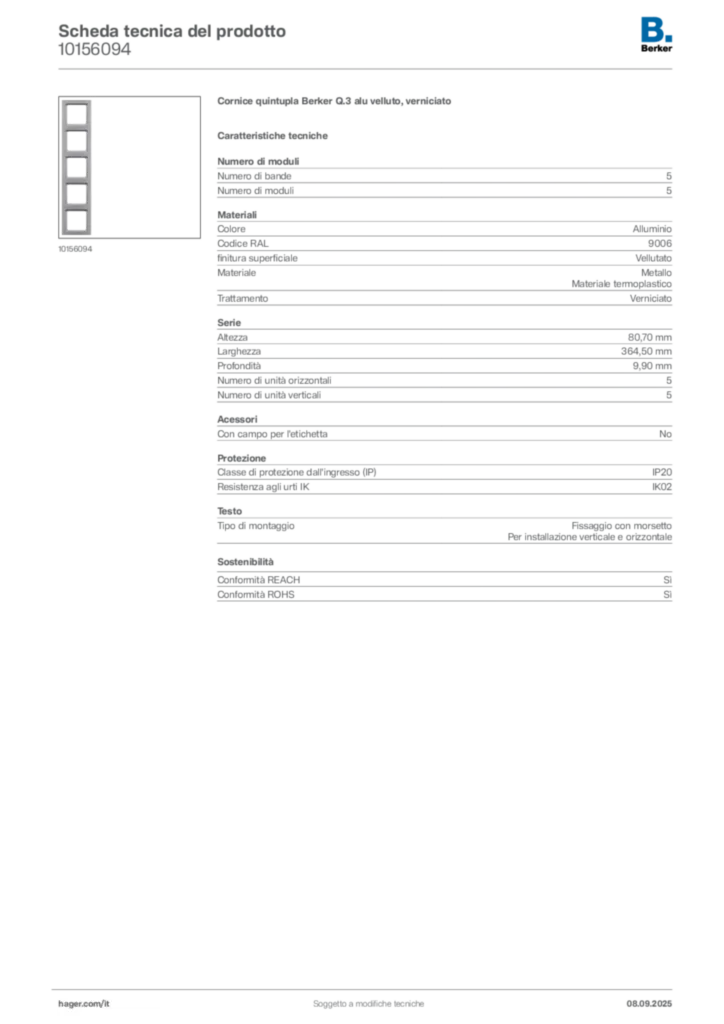 Immagine Berker Scheda tecnica del prodotto 10156094 | Hager Italia
