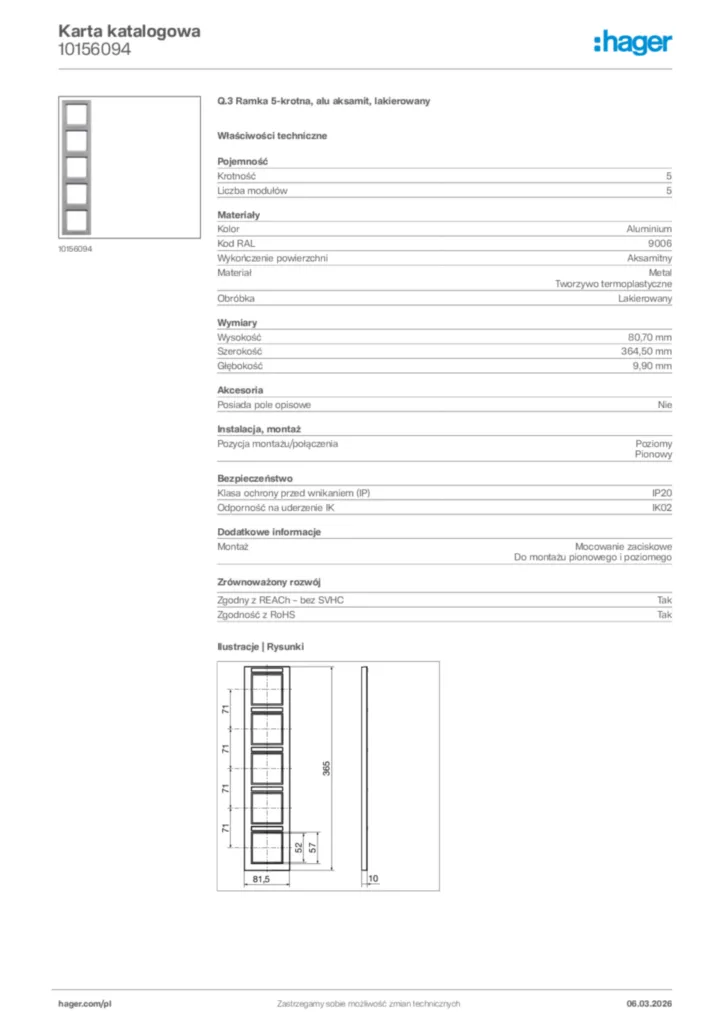 Zdjęcie Hager Karta katalogowa 10156094 | Hager Polska