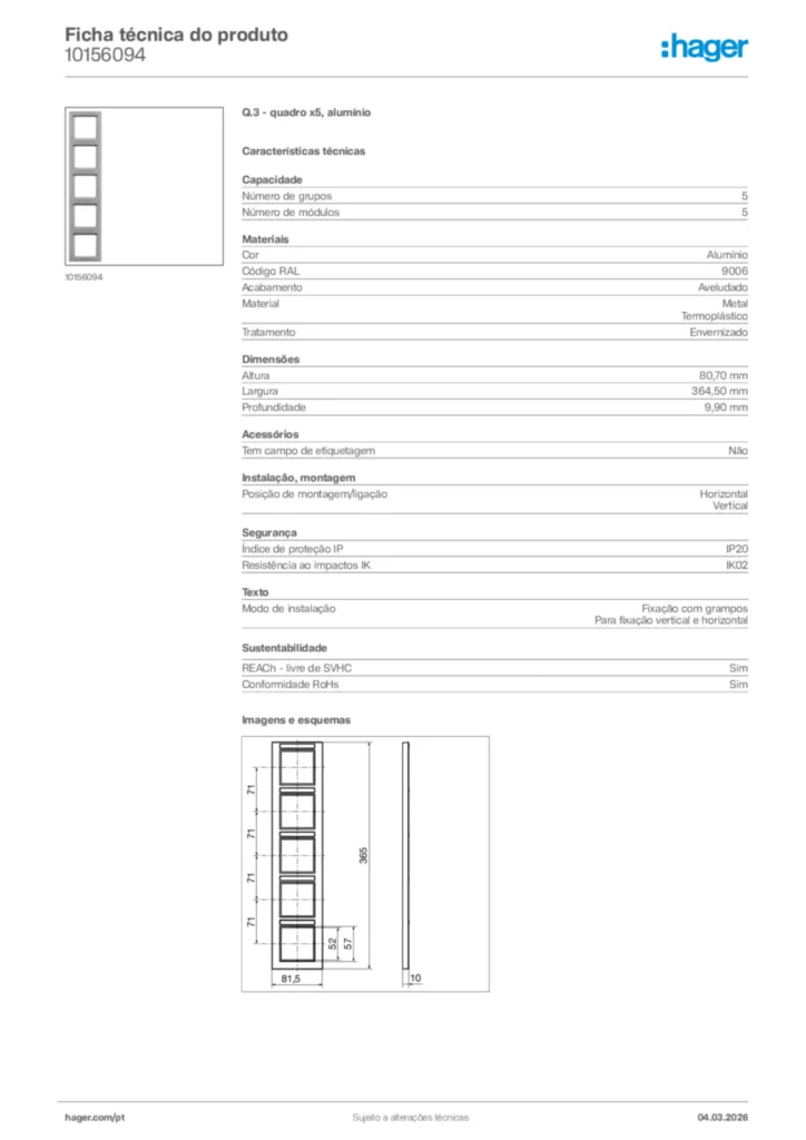 Imagem Hager Ficha técnica do produto 10156094 | Hager Portugal