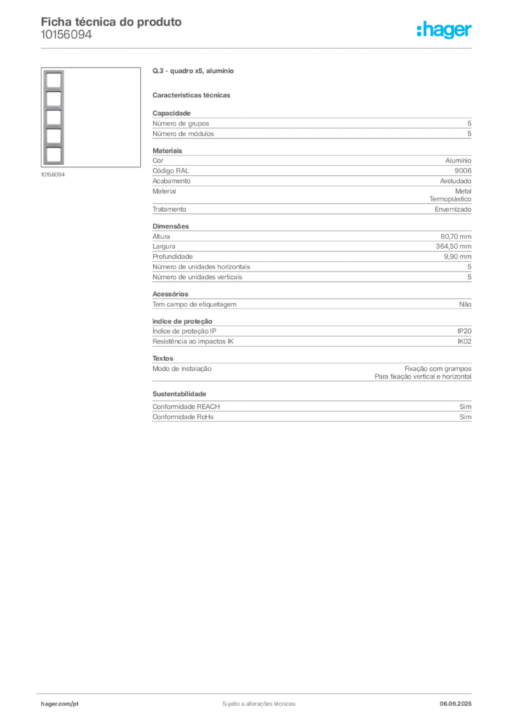 Imagem Hager Ficha técnica do produto 10156094 | Hager Portugal