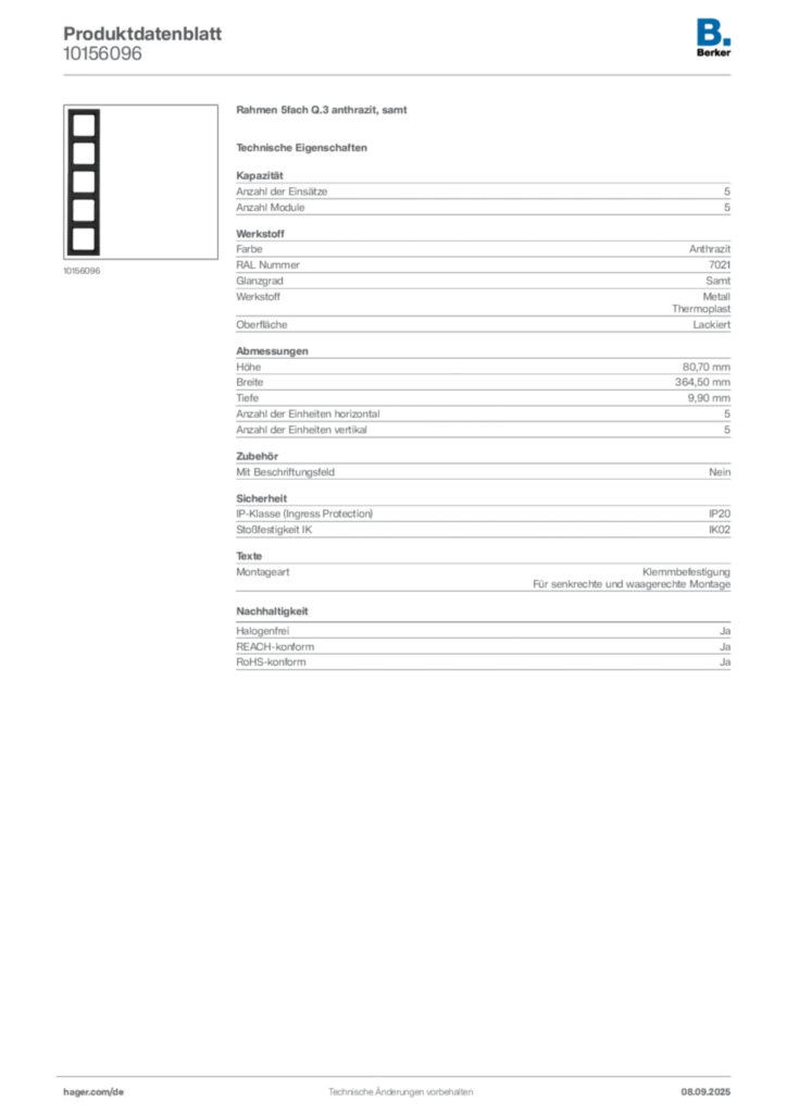 Bild Berker Produktdatenblatt 10156096 | Hager Deutschland