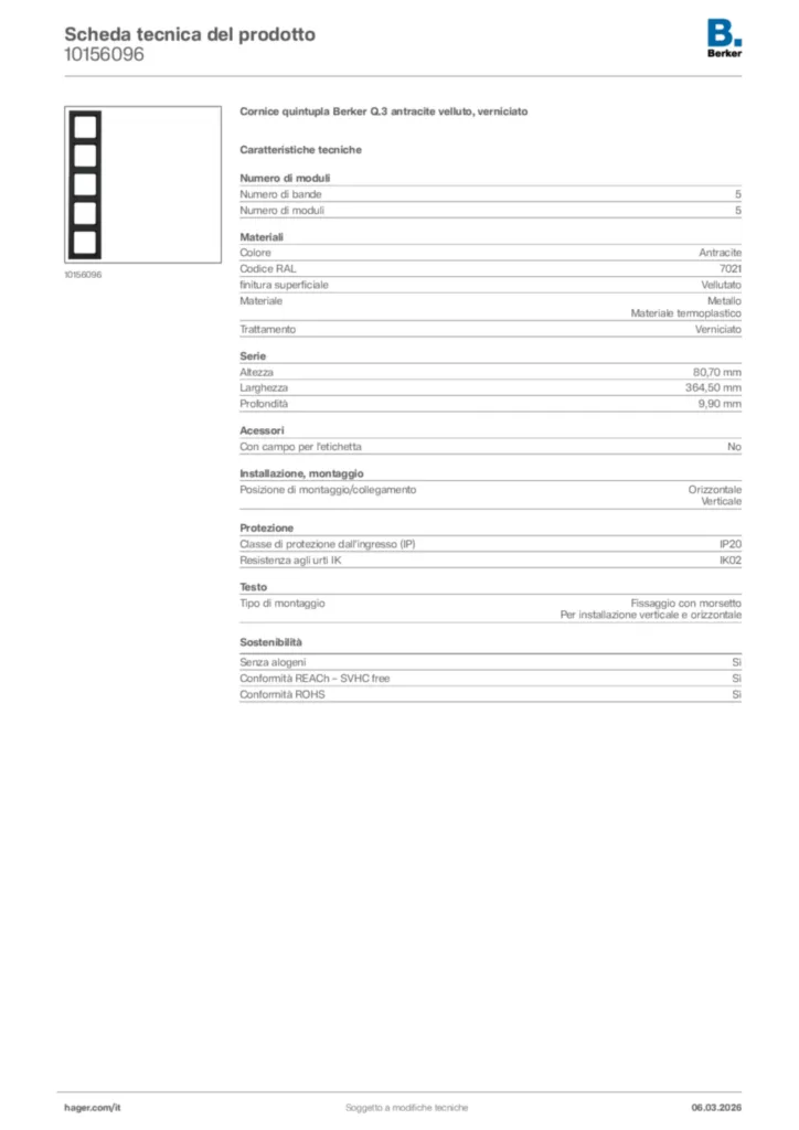 Immagine Berker Scheda tecnica del prodotto 10156096 | Hager Italia