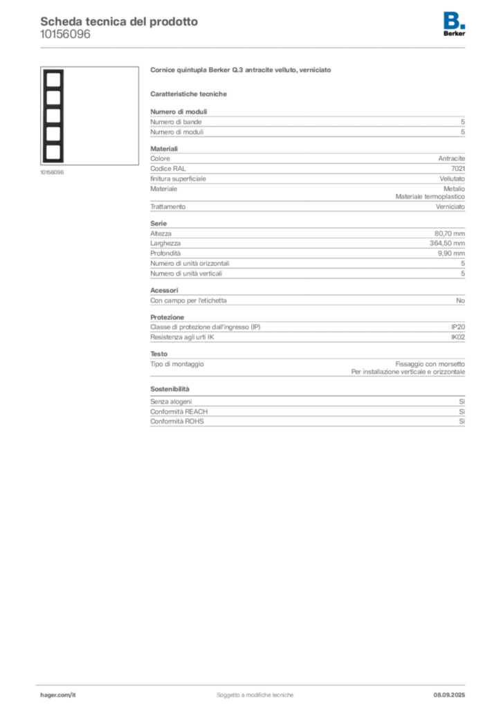 Immagine Berker Scheda tecnica del prodotto 10156096 | Hager Italia