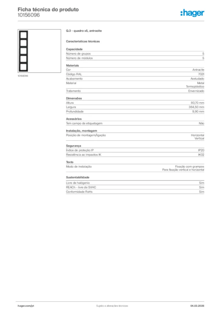 Imagem Hager Ficha técnica do produto 10156096 | Hager Portugal