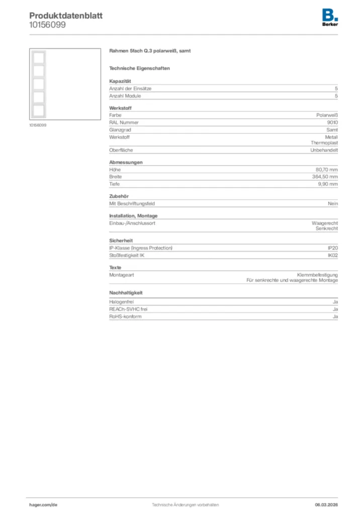 Bild Berker Produktdatenblatt 10156099 | Hager Deutschland