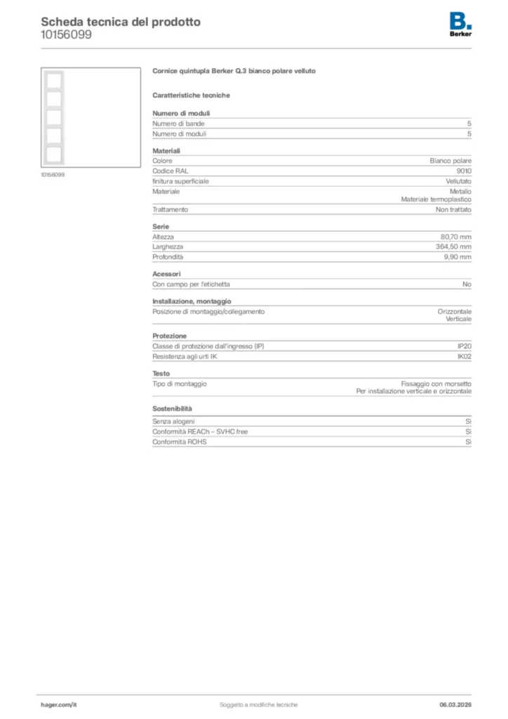 Immagine Berker Scheda tecnica del prodotto 10156099 | Hager Italia