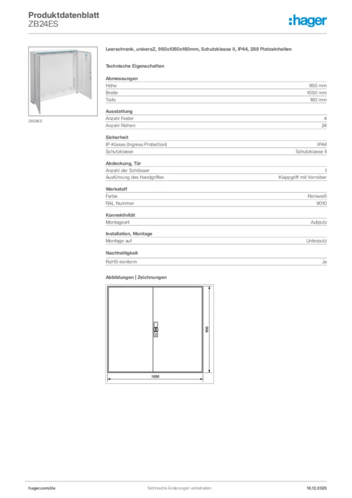 Bild Hager Produktdatenblatt ZB24ES | Hager Deutschland