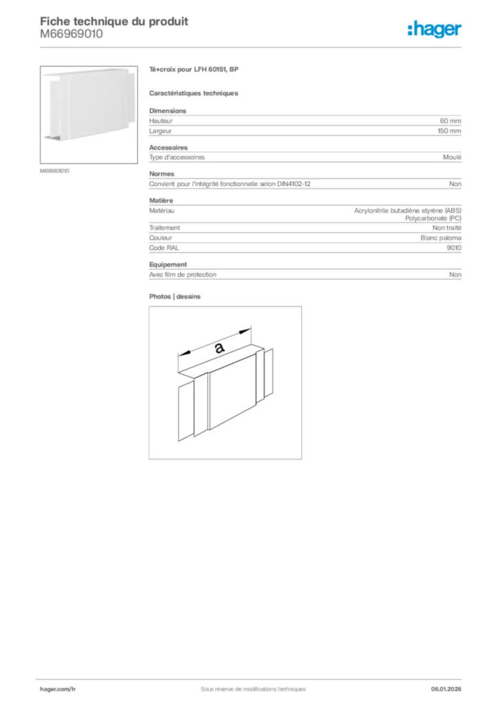 Image Hager Fiche technique du produit M66969010 | Hager France