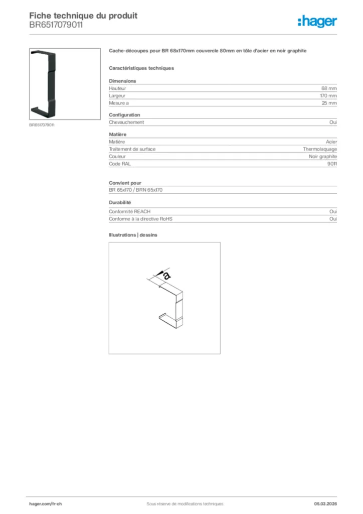 Image Hager Fiche technique du produit BR6517079011 | Hager Suisse
