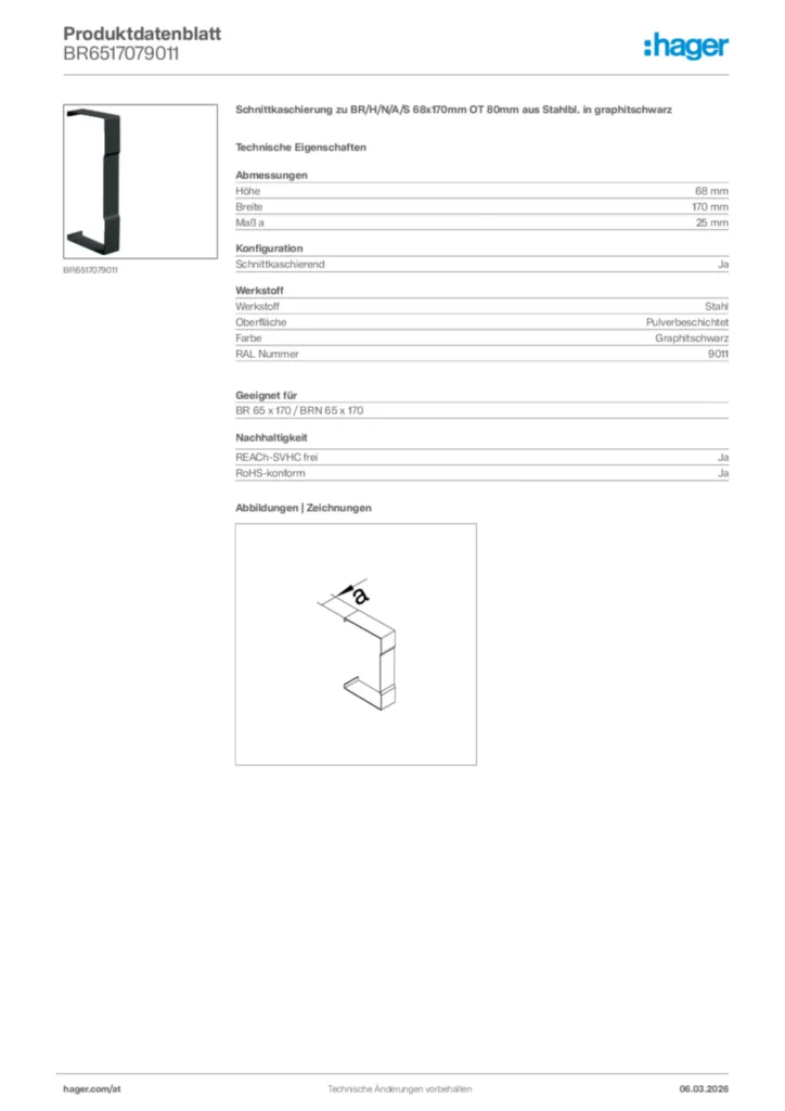 Bild Hager Produktdatenblatt BR6517079011 | Hager Deutschland