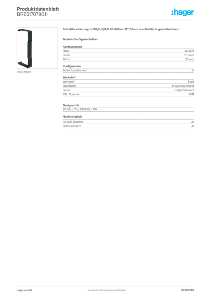 Bild Hager Produktdatenblatt BR6517079011 | Hager Deutschland