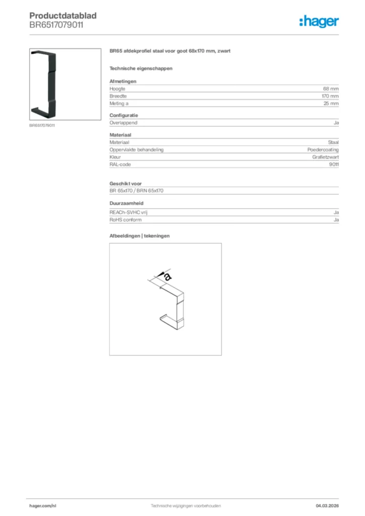 Afbeelding Hager Productdatablad BR6517079011 | Hager Nederland