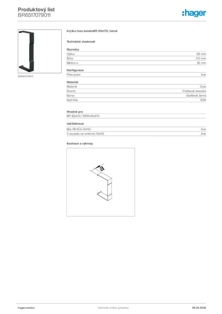 Obrázek Hager Product data sheet BR6517079011 | Hager