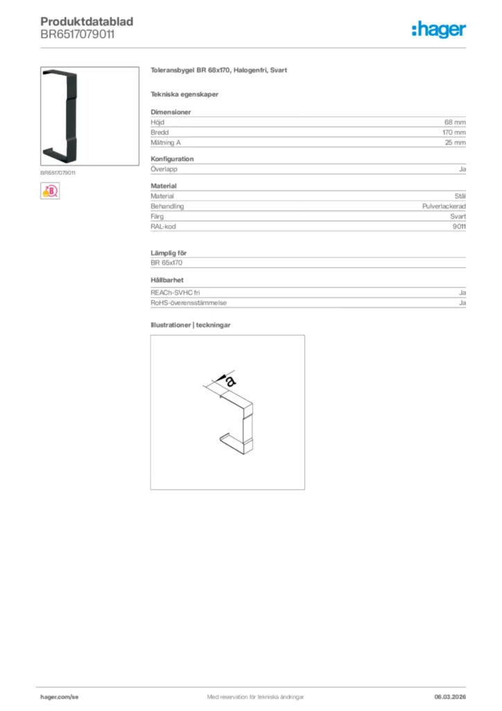Bild Hager Produktdatablad BR6517079011 | Hager Sverige