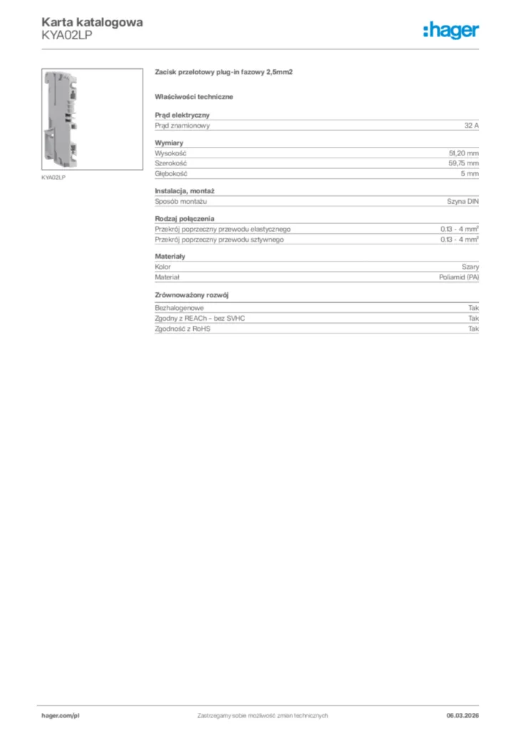Zdjęcie Hager Karta katalogowa KYA02LP | Hager Polska