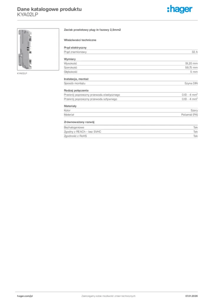 Zdjęcie Hager Karta katalogowa KYA02LP | Hager Polska